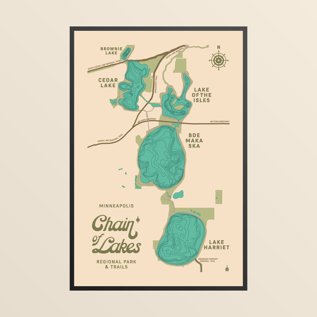 Minneapolis Chain of Lakes Map Print Voyageur Design Co. Store
